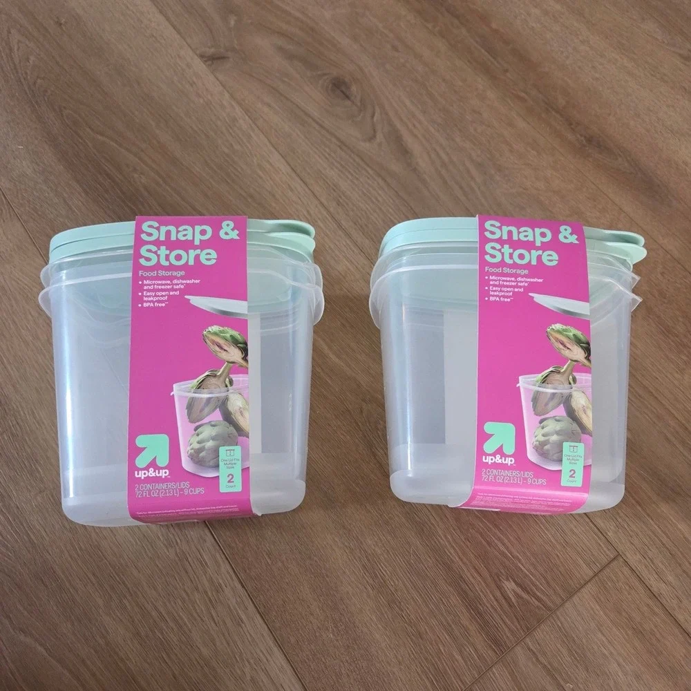 Up & Up Snap & Store Food Storage Containers 72oz 9 Cups 4 Pack Clear Mint Green